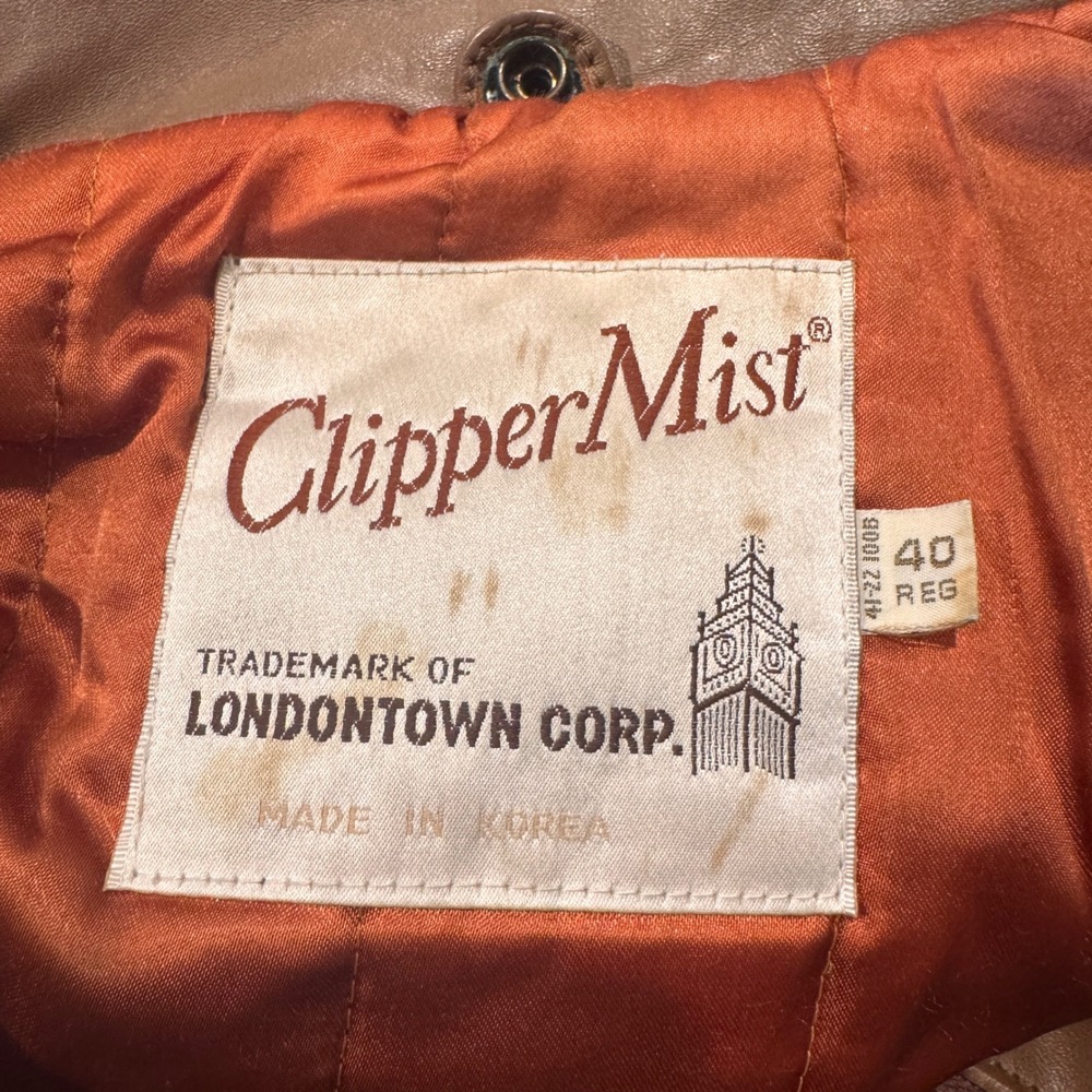 Vintage Clipper Mist Tan Brown Leather Bomber Jacket Mens 40 Reg 80s 90s - Picture 3 of 10